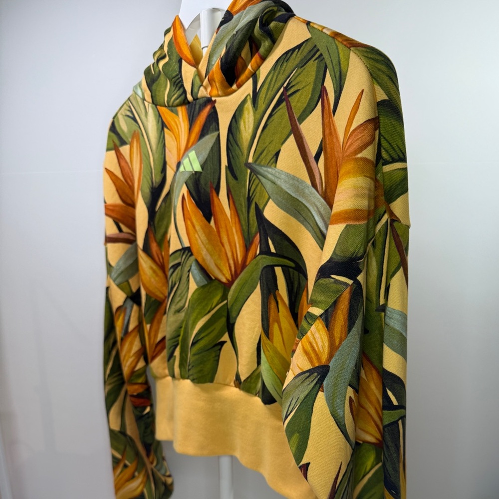 FARM Rio x ADIDAS Yellow Floral Cropped Hoodie - Picture 3 of 6
